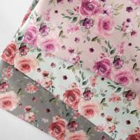 Rest 1,07m Baumwolljersey-Stoff Digitaldruck Romantic Roses auf naturfarbe Jersey Rosen Frühlings-Stoffe Bild 2