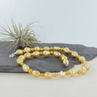 Keshi Perle Curry Gelb echte Perlenkette mit Silber Karabiner Bild 1
