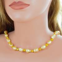 Keshi Perle Curry Gelb echte Perlenkette mit Silber Karabiner Bild 4