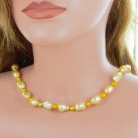 Keshi Perle Curry Gelb echte Perlenkette mit Silber Karabiner Bild 6