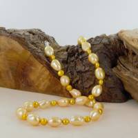 Keshi Perle Curry Gelb echte Perlenkette mit Silber Karabiner Bild 8