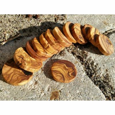 10 Holzscheiben / Astscheiben Olivenholz Ø 4 - 4,5 cm