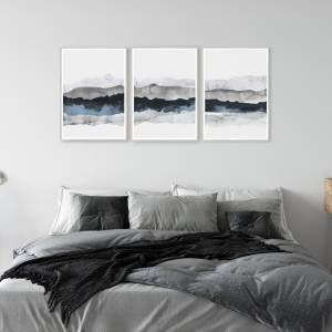 3 er Set von abstrakten Aquarell Kunstdrucken, Schlafzimmer Wandkunst. Bild 7
