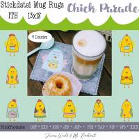 Digitale Stickserie JW Chick Parade Mug Rugs ITH 13x18 cm (5x7") Stickrahmen Bild 1