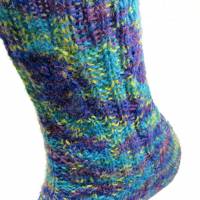 handgestrickte Socken, Größe 40 / 41, 4fach Sockenwolle, blau bunt Bild 3