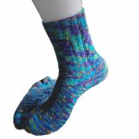 handgestrickte Socken, Größe 40 / 41, 4fach Sockenwolle, blau bunt Bild 5