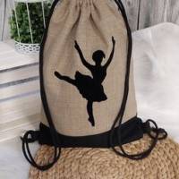 Turnbeutel (Farbe beige), EINZELSTÜCK Sporttasche aus Polstercanvas, Aufdruck Ballerina Bild 1