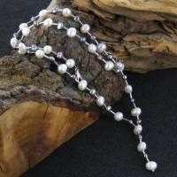 Perlenkette weiß peacock, Süßwasser Silber rhodiniert Bild 3