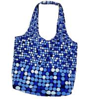 blaue Stofftasche mit Punkten und Außentasche, Unikat Bild 2