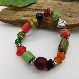 afrikanisches Armband - Perlenmix - afrikanische Vielfalt - grün, rot, orange - elastisch - ca. 20cm Bild 10