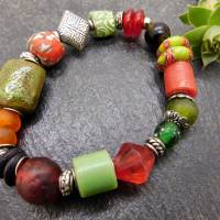 afrikanisches Armband - Perlenmix - afrikanische Vielfalt - grün, rot, orange - elastisch - ca. 20cm Bild 8