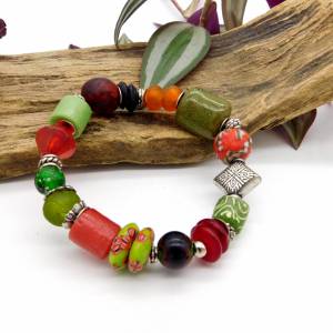 afrikanisches Armband - Perlenmix - afrikanische Vielfalt - grün, rot, orange - elastisch - ca. 20cm Bild 9