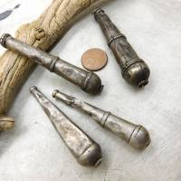 4 einzelne lange Endkappen aus Jemen Silber m. Gebrauchsspuren - authentische ethnische Schmuckelemente - Stammesschmuck Bild 1
