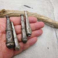 4 einzelne lange Endkappen aus Jemen Silber m. Gebrauchsspuren - authentische ethnische Schmuckelemente - Stammesschmuck Bild 3