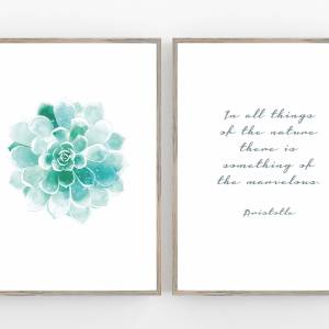Set von zwei Kunstdrucken: Aquarell Sukkulent und eine schöne Aristoteles-Quote, Büro Wandkunst Bild 1