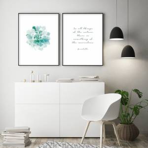 Set von zwei Kunstdrucken: Aquarell Sukkulent und eine schöne Aristoteles-Quote, Büro Wandkunst Bild 2