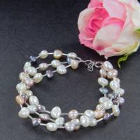 echtes Perlenarmband drei-reihig Silber Perle rhodiniert 19 + 2 cm Bild 1