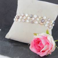 echtes Perlenarmband drei-reihig Silber Perle rhodiniert 19 + 2 cm Bild 8