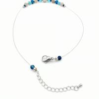 Perlen-Halskette  in blau grau weiß silber mit Naturstein und Edelstahl 48 cm plus Verlängerungskette handgemacht Unikat Bild 3