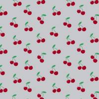 Baumwollstoff Popeline Kirschen – hellgrau - rote Kirschen- Cherry auf hellgrau 1,50m Breite Frühlings Stoffe Bild 1