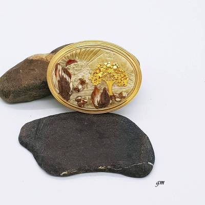 Vintage Unikat Brosche Anstecker Fimo Goldbaum handgefertigt einzigartig