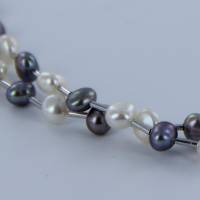 weiß graue Perlenkette zwei-reihig Süßwasserperlen Silber rhodiniert Bild 3