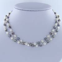 weiß graue Perlenkette zwei-reihig Süßwasserperlen Silber rhodiniert Bild 4