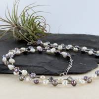 weiß graue Perlenkette zwei-reihig Süßwasserperlen Silber rhodiniert Bild 6