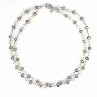 weiß graue Perlenkette zwei-reihig Süßwasserperlen Silber rhodiniert Bild 9