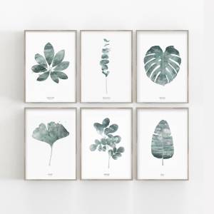Set von 6 botanischen Kunstdrucken, moderne Blätter Kunstdrucke, Wohnzimmer Wandkunst Bild 1