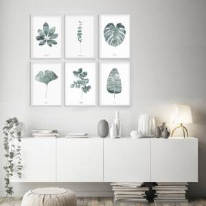 Set von 6 botanischen Kunstdrucken, moderne Blätter Kunstdrucke, Wohnzimmer Wandkunst Bild 2