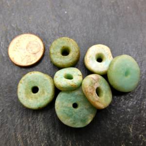 7 Scheiben antiker Amazonit aus Mauretanien - 11,25g - 11-17mm - seltener Stein - Sahara Amazonit Perlen Bild 1