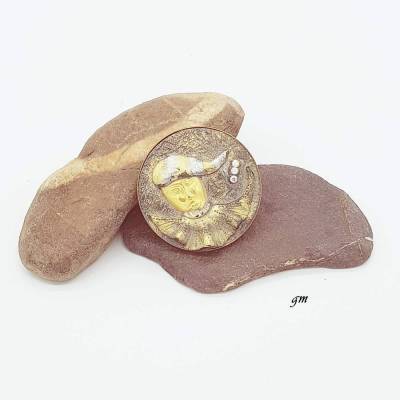 Vintage Unikat Brosche Clown – Handgefertigter Fimo Anstecker mit Steinen