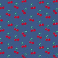 Baumwollstoff Popeline Kirschen / Cherry– blau - rote Kirschen auf blau 1,50m Breite Frühlings Stoffe Bild 1