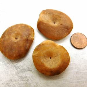 3 große antike Quarz-Scheiben aus der Sahara - 27-35mm - XL antike Steinperlen - konisch von Hand gebohrt - Sahara Stein Bild 4