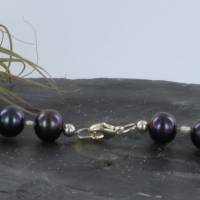 dunkel braunschimmernde echte Perlenkette mit feinen weißen Süßwasser Perlen Silber Karabiner Verschluss 47 cm lang Bild 5
