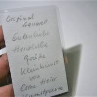 Eule mit Herz handgemalt Minibild 90 x 60 Millimeter Aquarell laminiert Lesezeichen Geburtstagskarte Danke Erzieherin Bild 3