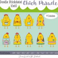 Digitale Stickserie JW Chick Parade Doodle 10x10 cm (4x4") Stickrahmen Bild 1