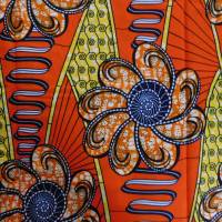 Wachsbatik-Stoff - 75cm - Blüten gelb, orange, blau - fester afrikanischer Baumwollstoff Bild 2