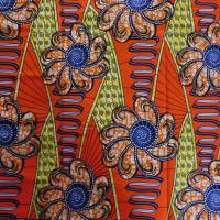 Wachsbatik-Stoff - 75cm - Blüten gelb, orange, blau - fester afrikanischer Baumwollstoff Bild 3