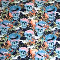 Baumwolljersey Stoff Digital Skulls bunte Totenköpfe Schädel Köpfe auf blau Frühling Helloween EU Meterware nähen Bild 3
