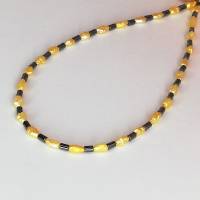 gelb-anthrazit farbige Halskette, Hämatit mit Mabé-Perlen, zartes Halscollier 47 cm Bild 7