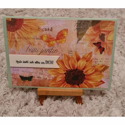 Muttertagskarte " Heute dreht sich alles um Dich ! " Sonnenblumen , Schmetterlinge