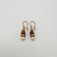 Perlen-Ohrringe mit Holz- und Lava-Perlen in natur beige und rosé-gold 3cm lang handgemachtes Unikat Bild 1