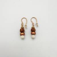 Perlen-Ohrringe mit Holz- und Lava-Perlen in natur beige und rosé-gold 3cm lang handgemachtes Unikat Bild 2