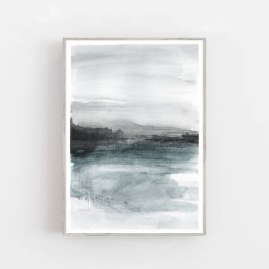 Aquarell abstrakte neblige Landschaft, moderner Aquarell Kunstdruck, skandinavische Wandkunst Bild 1