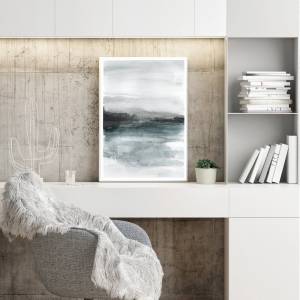 Aquarell abstrakte neblige Landschaft, moderner Aquarell Kunstdruck, skandinavische Wandkunst Bild 6