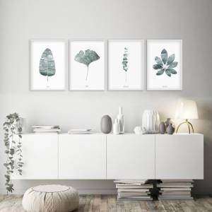 Set von vier botanischen Kunstdrucken, Wohnzimmer Wandkunst, Schlafzimmer Drucke, Büro Drucke Bild 1