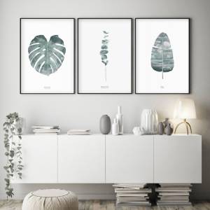 Set von 3 botanischen Kunstdrucken, Blätter Kunstdruck, skandynavische Wandkunst, Wohnzimmer Drucke, Schlafzimmer Bild 1