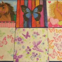 6 Servietten / Motivservietten Pferde / Schmetterlinge / pink - rosa - flieder - lila  / verschiedene Tiermotive Mix 61 Bild 1